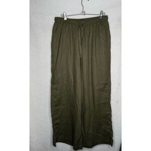 Max Studio London Linen Blend Wide Leg Pants Olive Drawstring Women's Sz L NWT